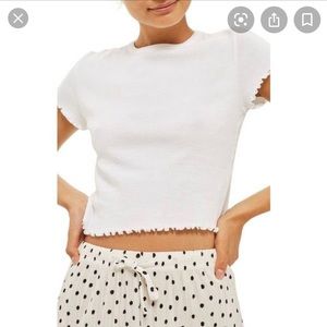 Topshop Cropped Textured Top with Green Ruffle